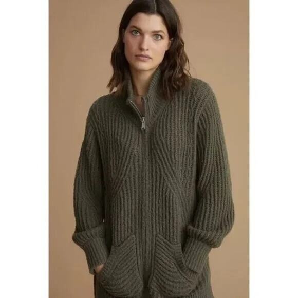 Anthropologie Pilcro Green Long Line Zipper Front Cardigan Jacket Sweater - Picture 1 of 13